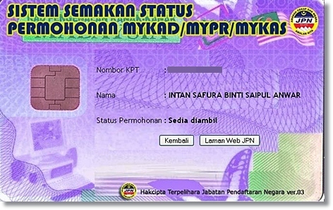 semak mykad online Sedia Diambil